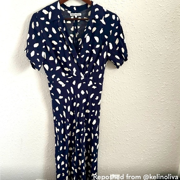 Reformation Danika Navy White Abstract Midi Shirt Dress Size S - Picture 6 of 12